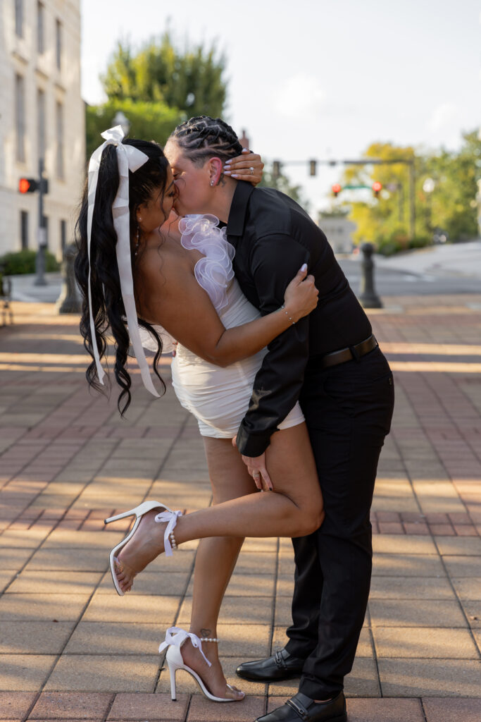 Engagement photo taken at Gainesville Square, Georgia