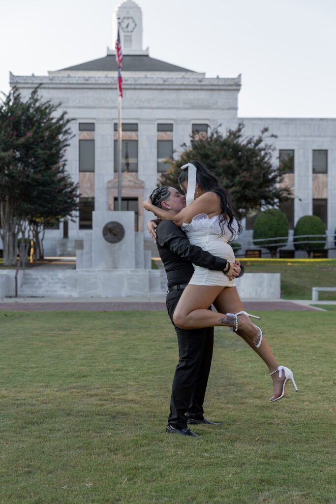 Engagement photo taken at Gainesville Square, Georgia