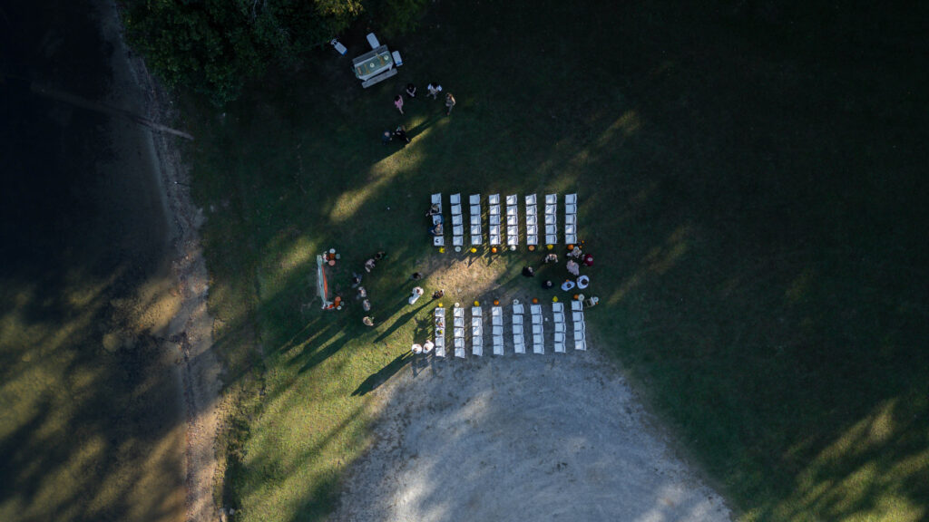 intimate wedding ceremony photos, drone aerial shot