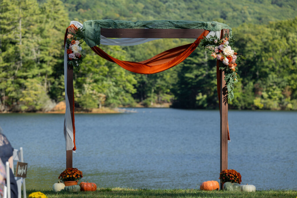 Intimate wedding arch setup for ceremony.
Outdoor ceremony