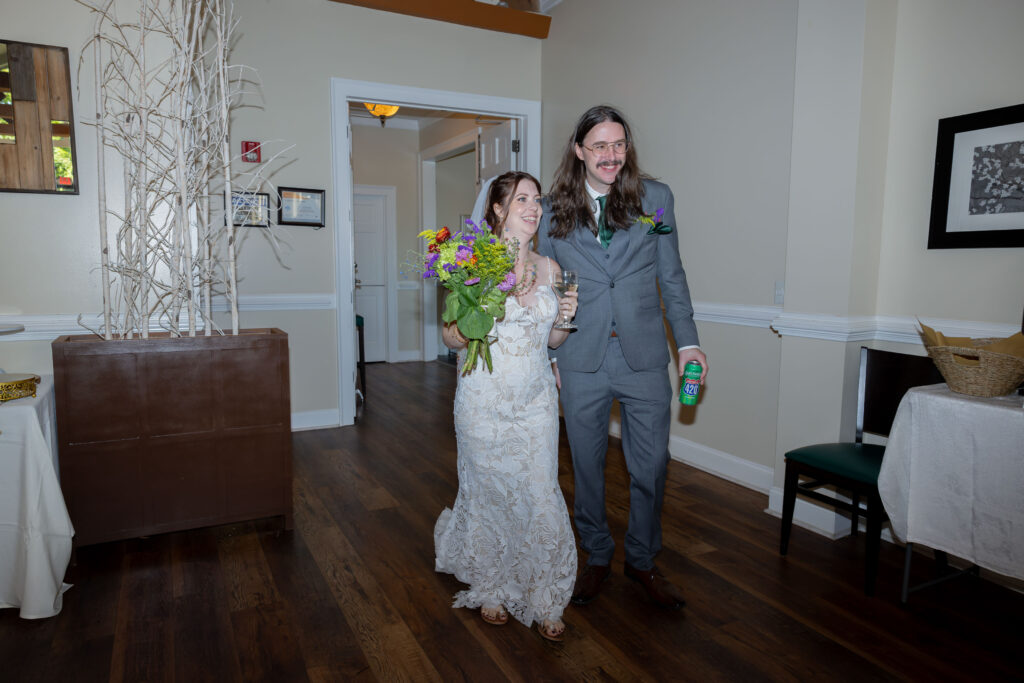 intimate wedding details, reception photos, bride and groom entrance