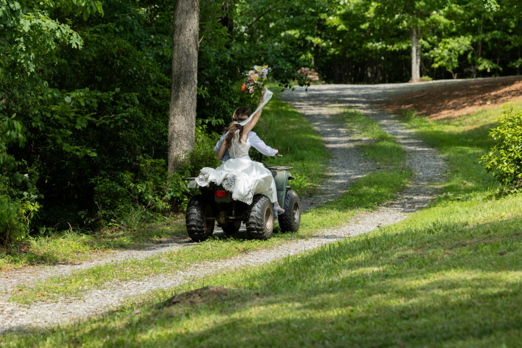 north georgia elopement photographer, elopement, couple riding off into the sunset, eloping couple