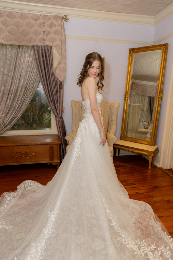A portrait of the bride during her getting ready morning moments.