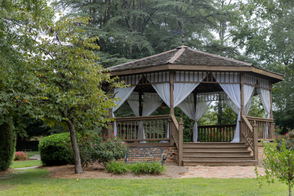 The beautiful gazebo outside The Carl House wedding venue.