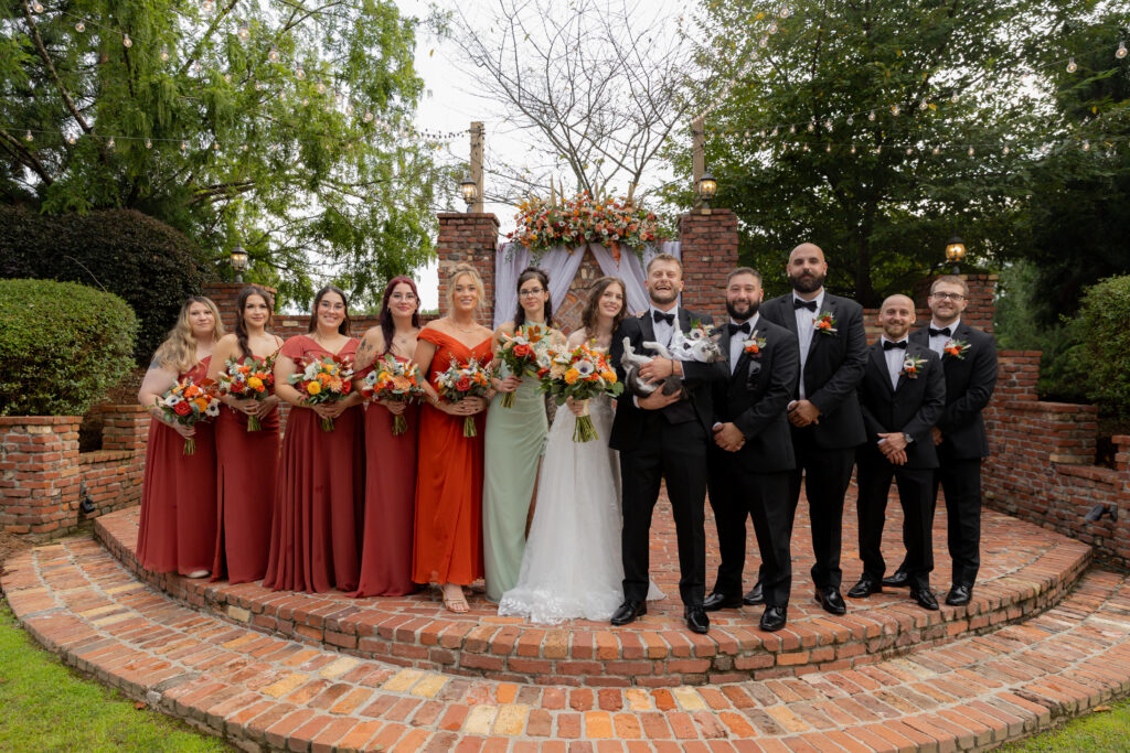 Full wedding party portrait photo.